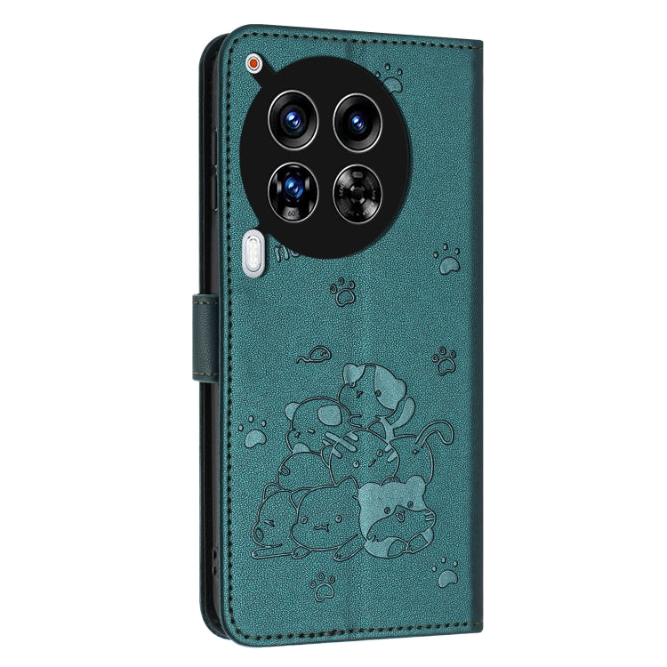 For Tecno Camon 30 Premier Embossed Kitten Phone Leather Case with Lanyard