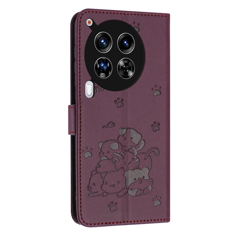 For Tecno Camon 30 Premier Embossed Kitten Phone Leather Case with Lanyard
