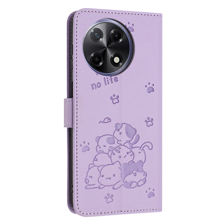 For Tecno Camon 30S Embossed Kitten Phone Leather Case with Lanyard