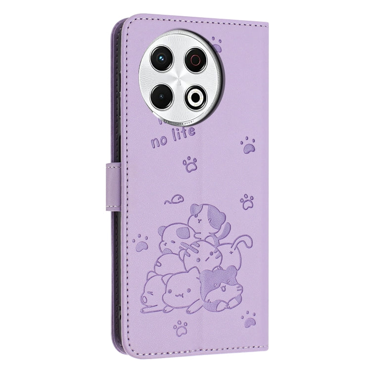 For Tecno Spark 30 Pro Embossed Kitten Phone Leather Case with Lanyard