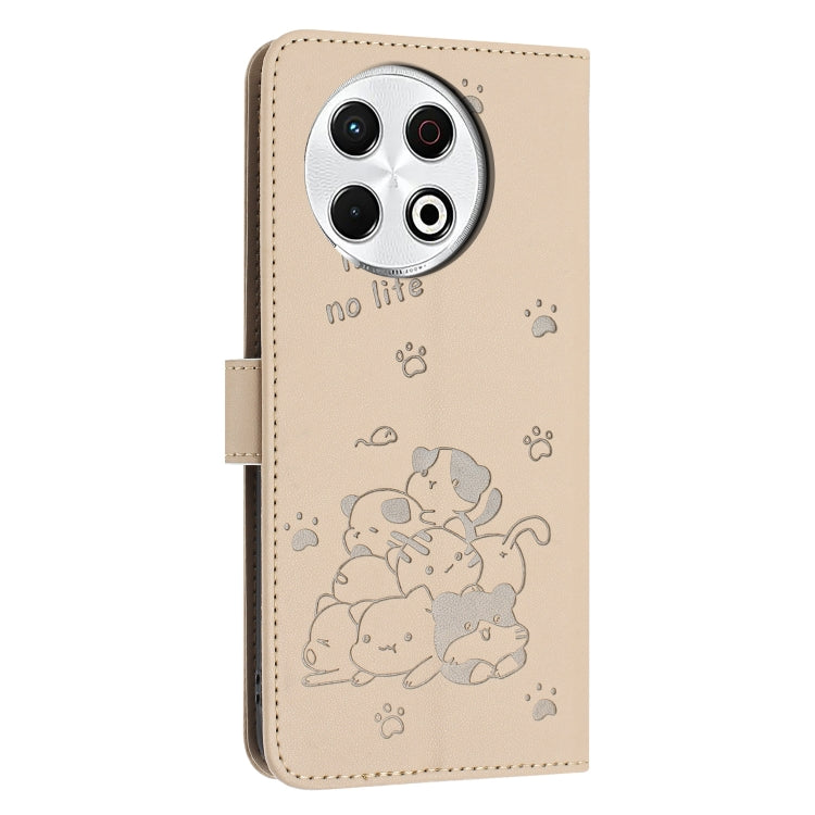 For Tecno Spark 30 Pro Embossed Kitten Phone Leather Case with Lanyard