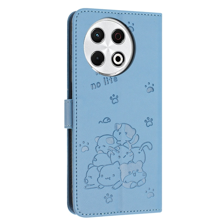 For Tecno Spark 30 Pro Embossed Kitten Phone Leather Case with Lanyard
