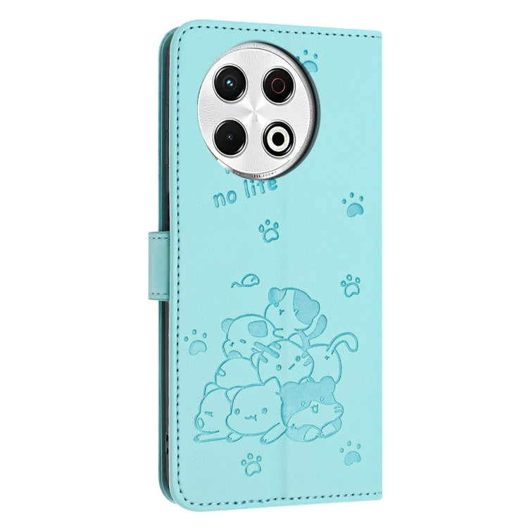 For Tecno Spark 30 Pro Embossed Kitten Phone Leather Case with Lanyard