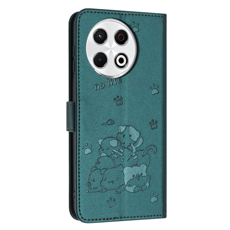 For Tecno Spark 30 Pro Embossed Kitten Phone Leather Case with Lanyard