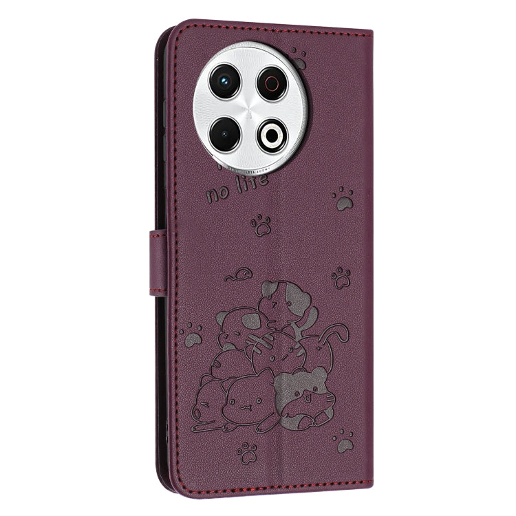 For Tecno Spark 30 Pro Embossed Kitten Phone Leather Case with Lanyard