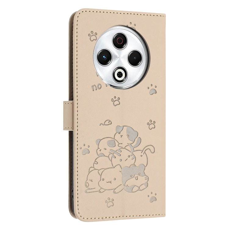 For Tecno Spark 30 4G Embossed Kitten Phone Leather Case with Lanyard