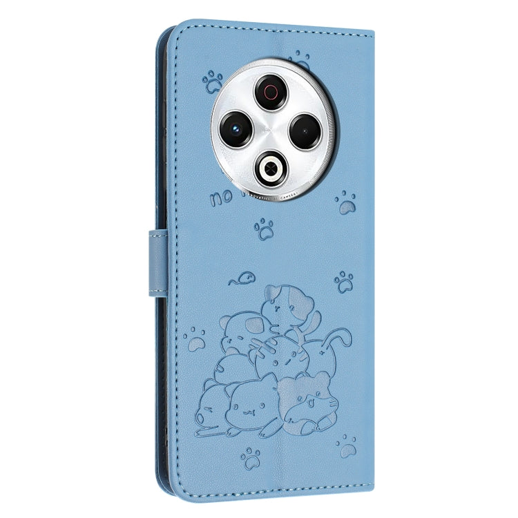 For Tecno Spark 30 4G Embossed Kitten Phone Leather Case with Lanyard