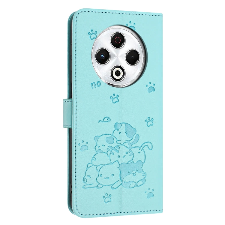For Tecno Spark 30 4G Embossed Kitten Phone Leather Case with Lanyard