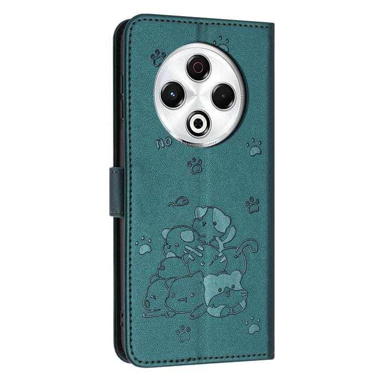 For Tecno Spark 30 4G Embossed Kitten Phone Leather Case with Lanyard