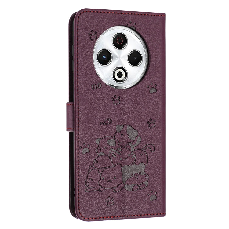 For Tecno Spark 30 4G Embossed Kitten Phone Leather Case with Lanyard