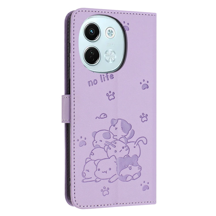 For Tecno Spark 30 5G Embossed Kitten Phone Leather Case with Lanyard