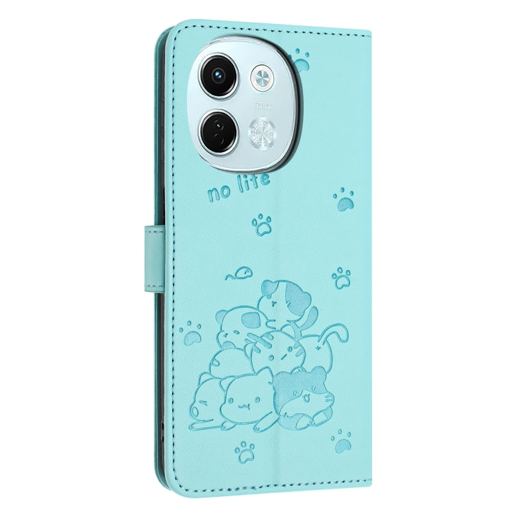 For Tecno Spark 30 5G Embossed Kitten Phone Leather Case with Lanyard