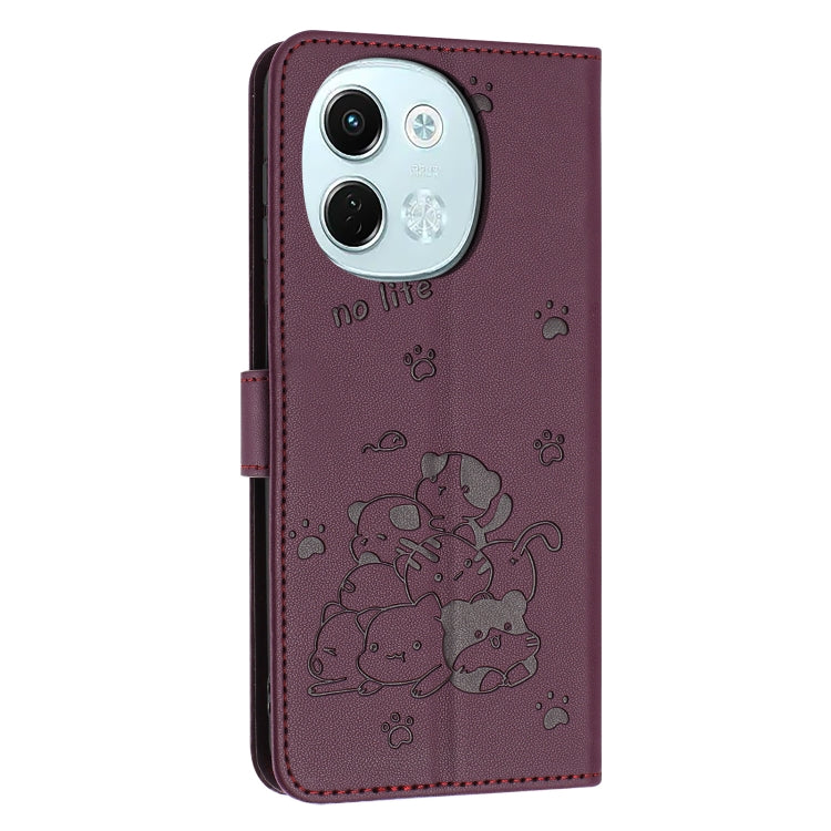 For Tecno Spark 30 5G Embossed Kitten Phone Leather Case with Lanyard