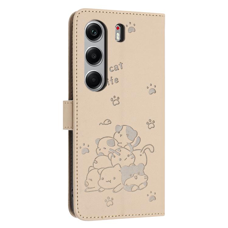 For Tecno Camon 40 4G Embossed Kitten Phone Leather Case with Lanyard