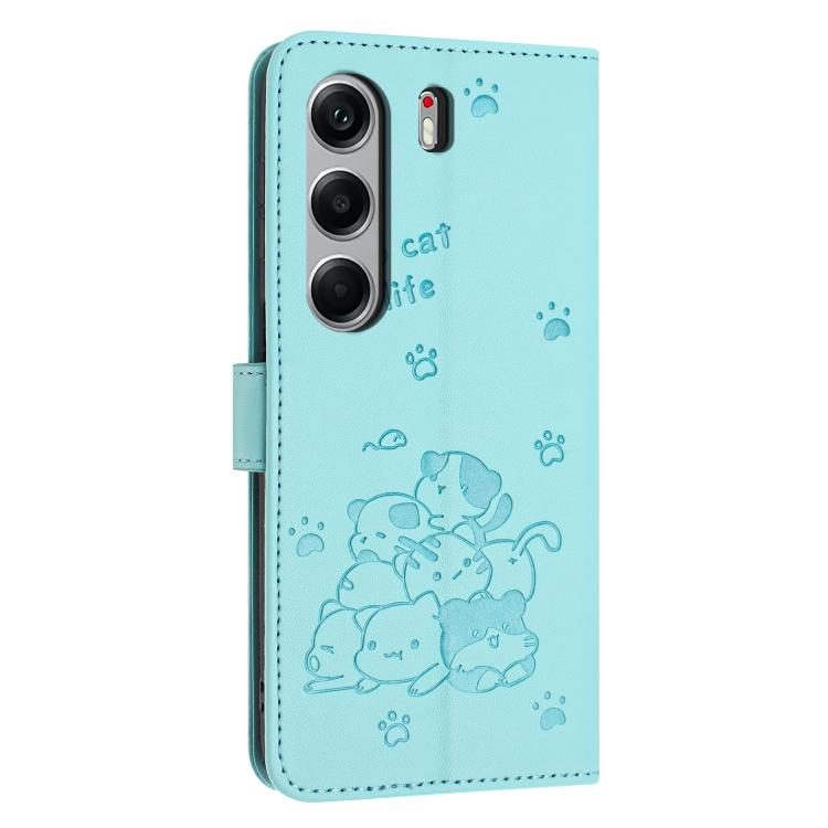 For Tecno Camon 40 4G Embossed Kitten Phone Leather Case with Lanyard