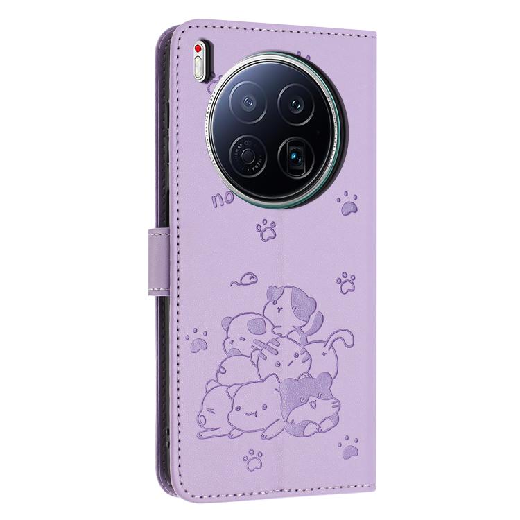 For Tecno Camon 40 Premier Embossed Kitten Phone Leather Case with Lanyard
