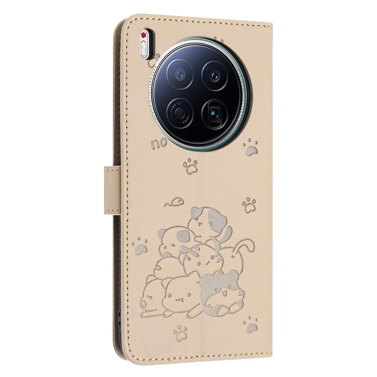 For Tecno Camon 40 Premier Embossed Kitten Phone Leather Case with Lanyard