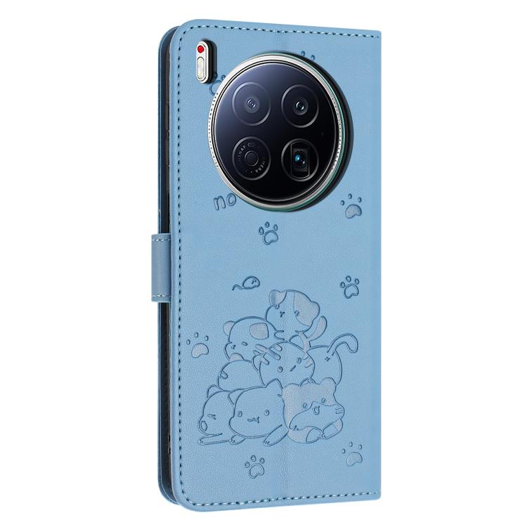 For Tecno Camon 40 Premier Embossed Kitten Phone Leather Case with Lanyard