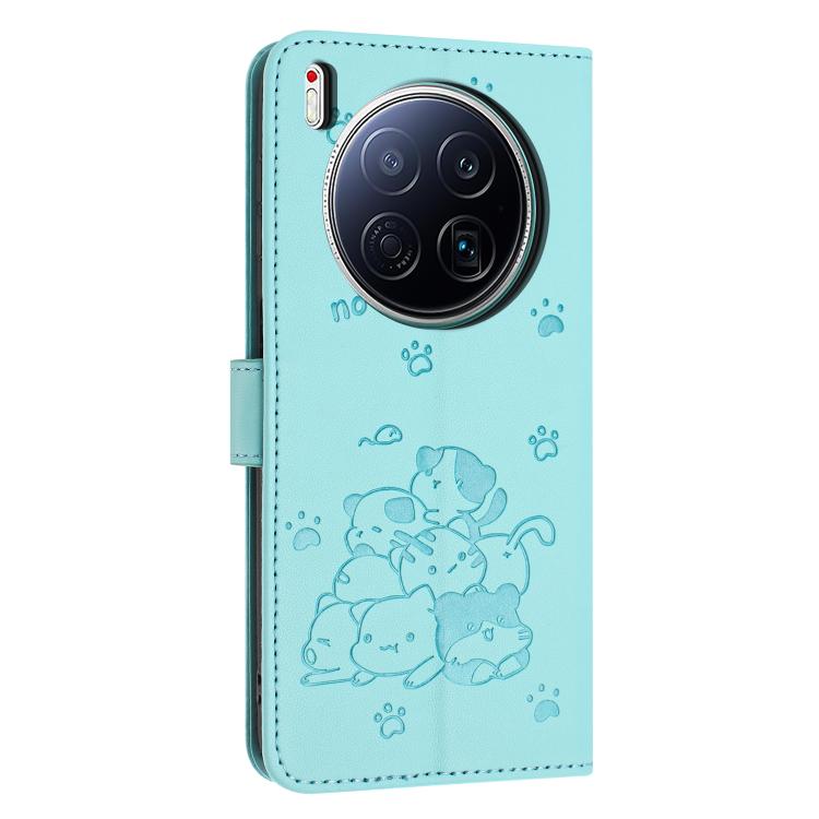 For Tecno Camon 40 Premier Embossed Kitten Phone Leather Case with Lanyard