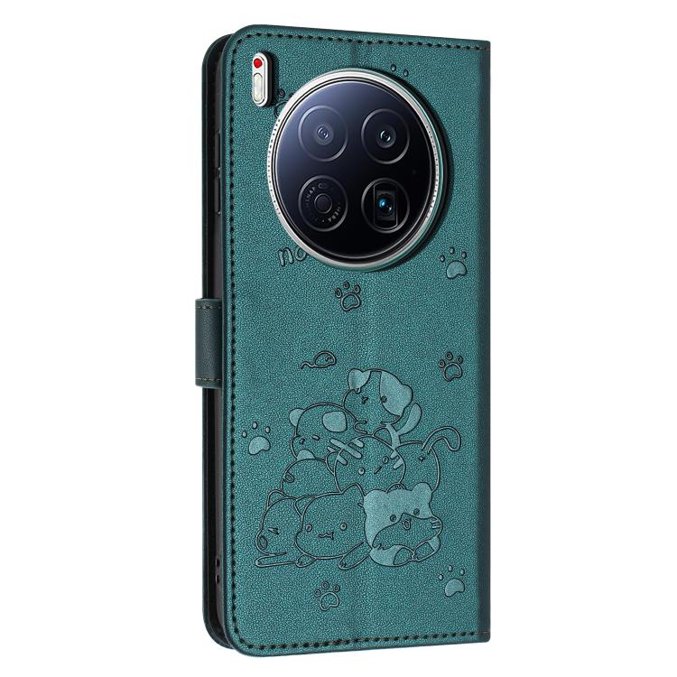 For Tecno Camon 40 Premier Embossed Kitten Phone Leather Case with Lanyard