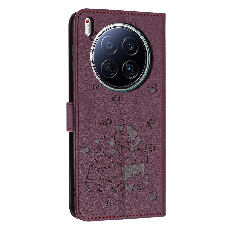 For Tecno Camon 40 Premier Embossed Kitten Phone Leather Case with Lanyard