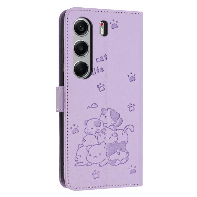 For Tecno Camon 40 Pro 5G Embossed Kitten Phone Leather Case with Lanyard