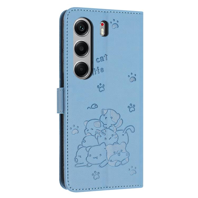 For Tecno Camon 40 Pro 5G Embossed Kitten Phone Leather Case with Lanyard