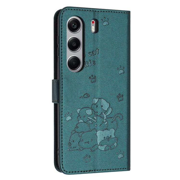 For Tecno Camon 40 Pro 5G Embossed Kitten Phone Leather Case with Lanyard