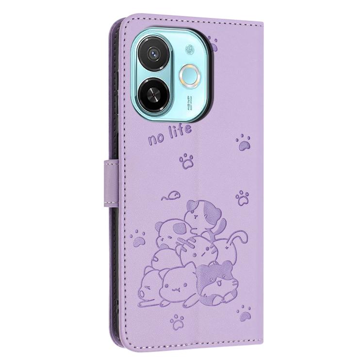 For Tecno Spark 30C 5G / Pop 9 5G Embossed Kitten Phone Leather Case with Lanyard