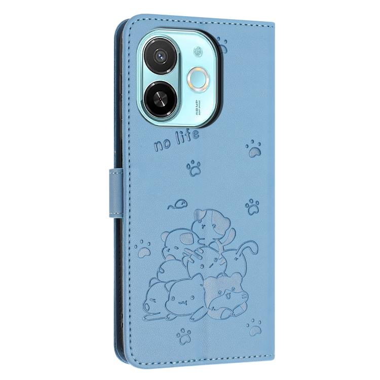 For Tecno Spark 30C 5G / Pop 9 5G Embossed Kitten Phone Leather Case with Lanyard