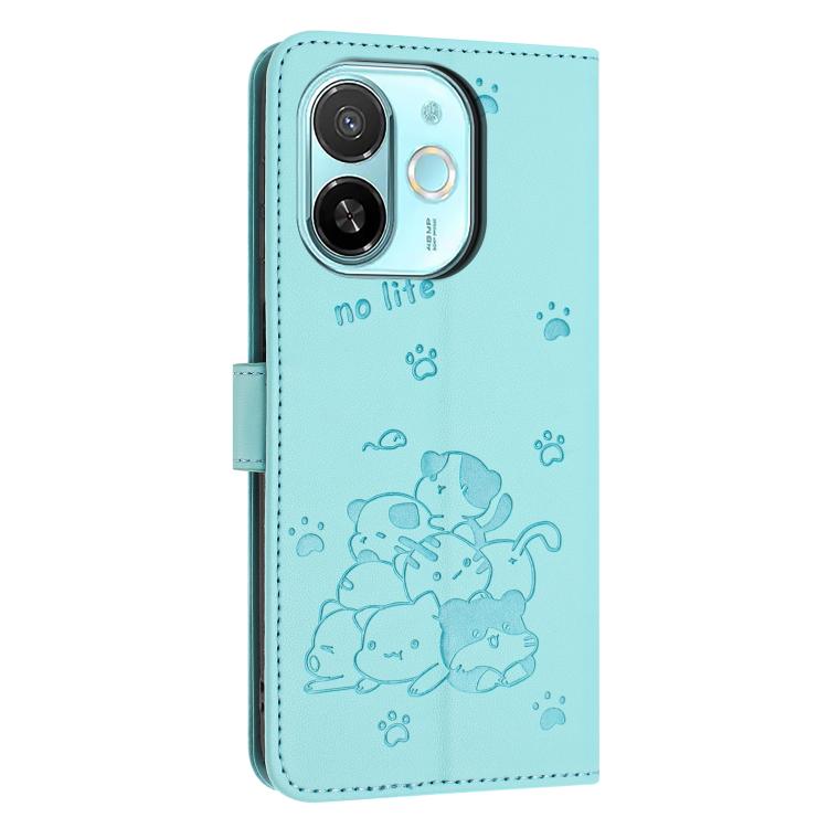 For Tecno Spark 30C 5G / Pop 9 5G Embossed Kitten Phone Leather Case with Lanyard