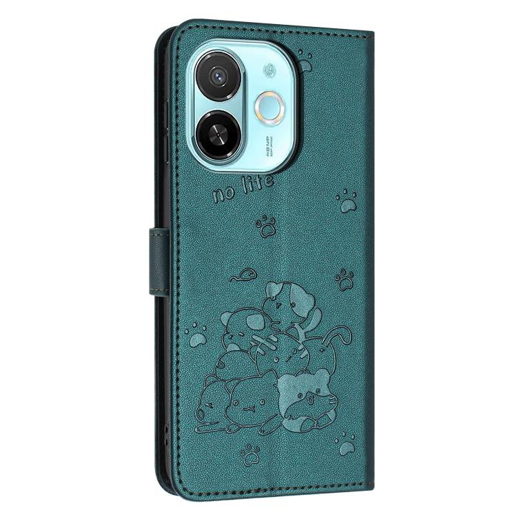For Tecno Spark 30C 5G / Pop 9 5G Embossed Kitten Phone Leather Case with Lanyard