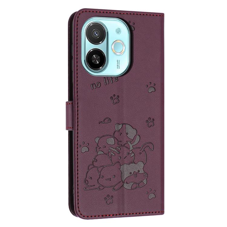 For Tecno Spark 30C 5G / Pop 9 5G Embossed Kitten Phone Leather Case with Lanyard