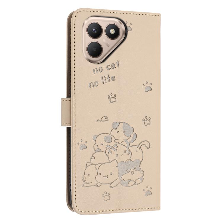 For Tecno Pova 7 4G Embossed Kitten Phone Leather Case with Lanyard