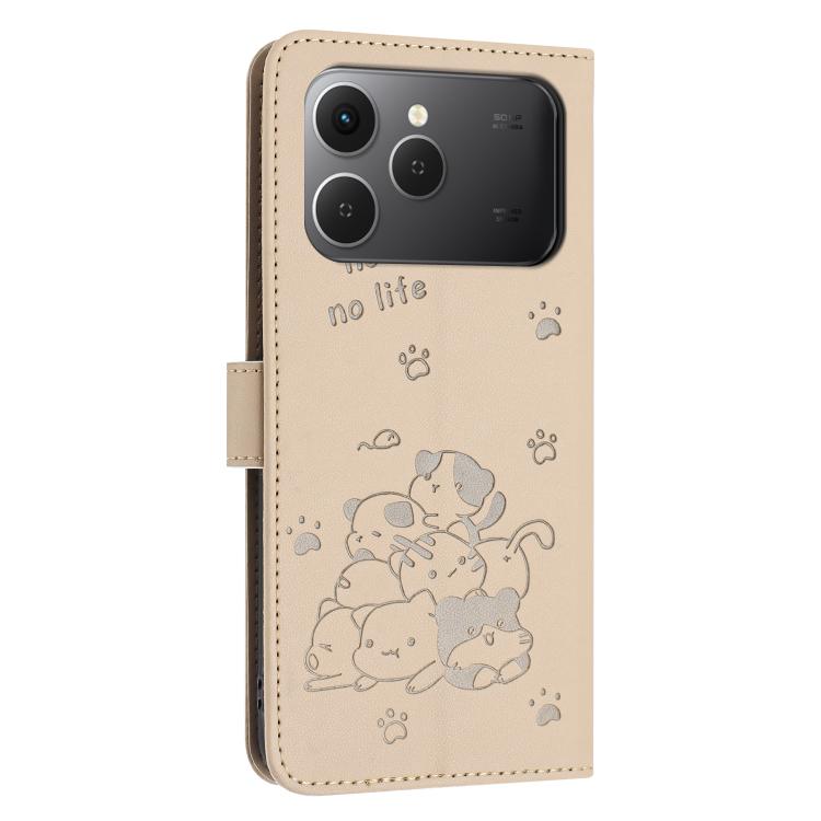For Tecno Spark 40 4G Embossed Kitten Phone Leather Case with Lanyard