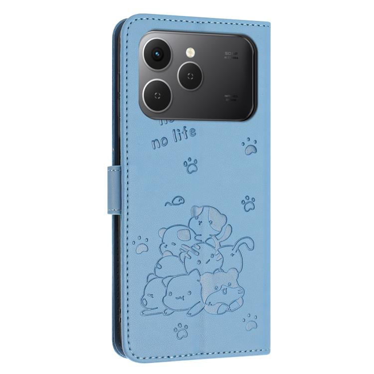 For Tecno Spark 40 4G Embossed Kitten Phone Leather Case with Lanyard