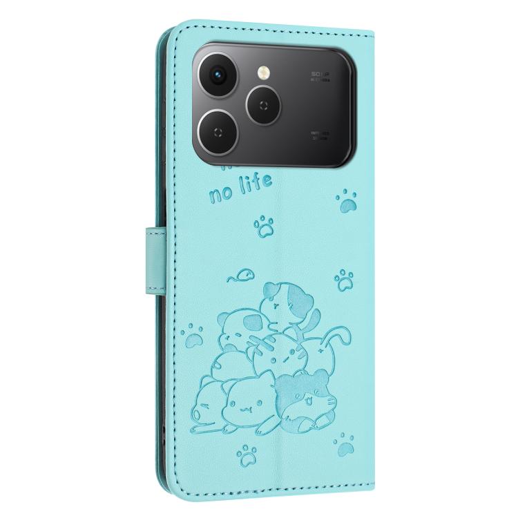 For Tecno Spark 40 4G Embossed Kitten Phone Leather Case with Lanyard