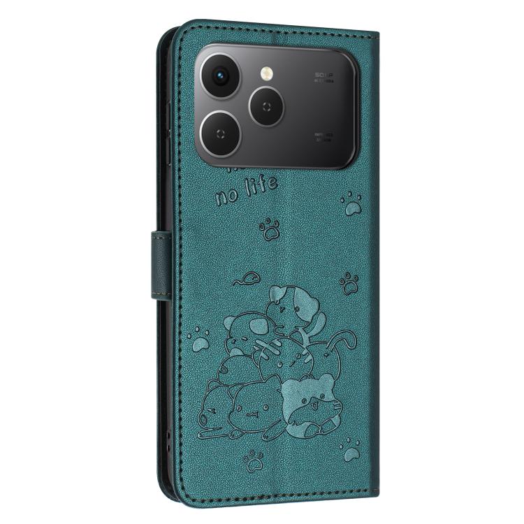For Tecno Spark 40 4G Embossed Kitten Phone Leather Case with Lanyard