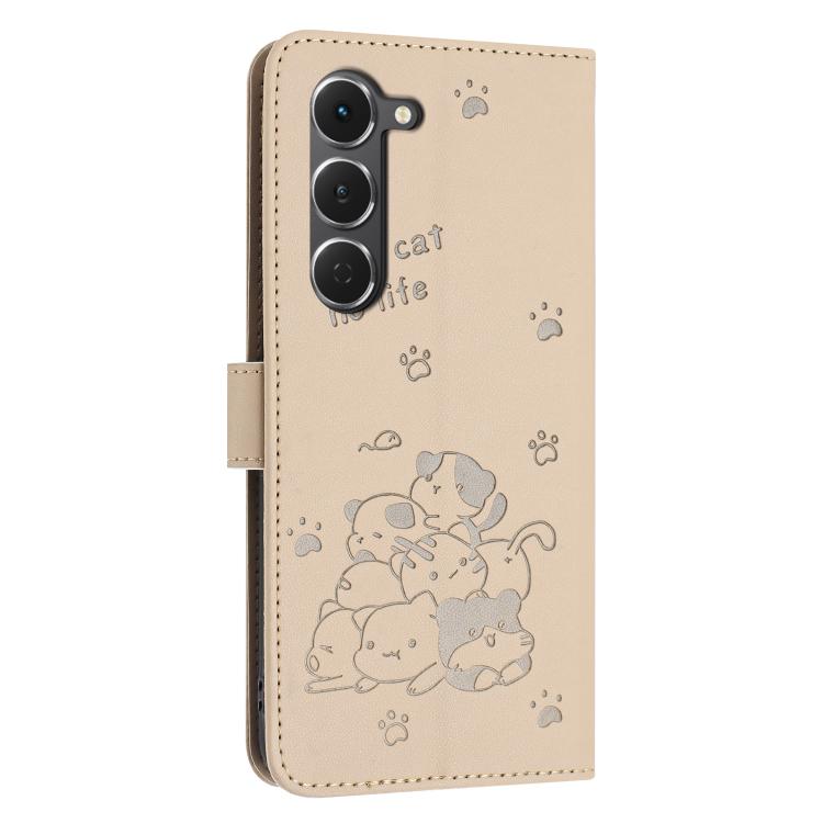 For Tecno Spark 40 Pro 4G Embossed Kitten Phone Leather Case with Lanyard