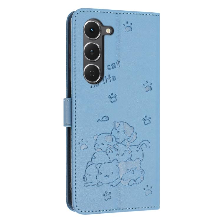 For Tecno Spark 40 Pro 4G Embossed Kitten Phone Leather Case with Lanyard