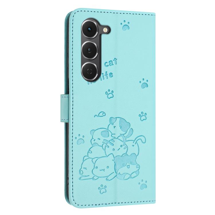 For Tecno Spark 40 Pro 4G Embossed Kitten Phone Leather Case with Lanyard