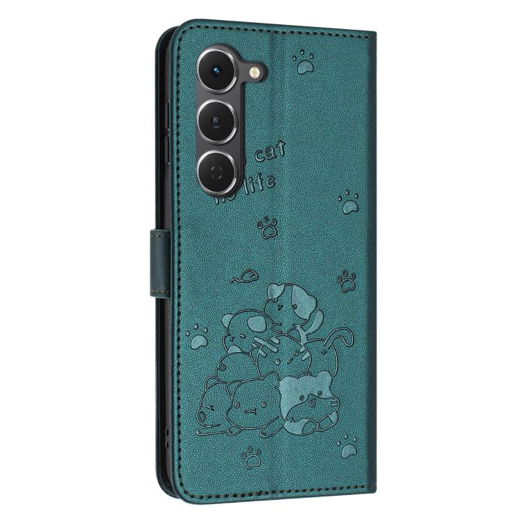 For Tecno Spark 40 Pro 4G Embossed Kitten Phone Leather Case with Lanyard