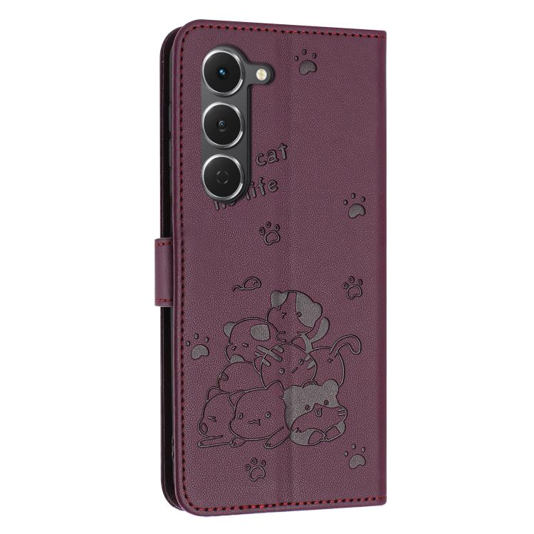 For Tecno Spark 40 Pro 4G Embossed Kitten Phone Leather Case with Lanyard