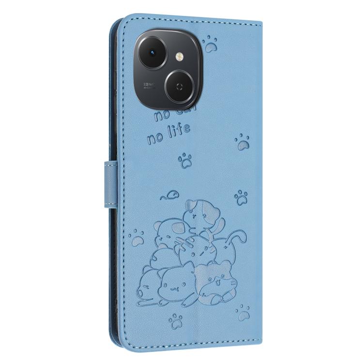 For Tecno Spark 40C Embossed Kitten Phone Leather Case with Lanyard
