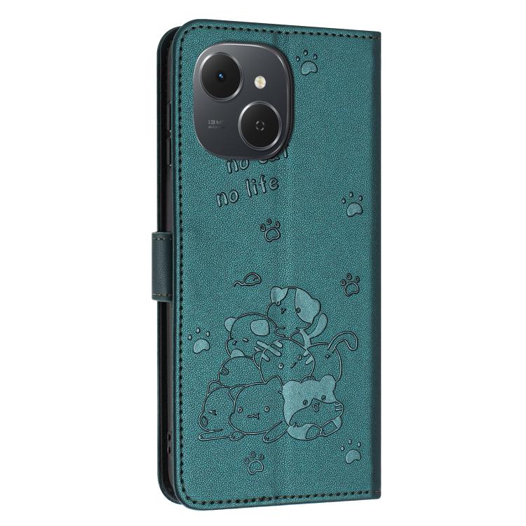 For Tecno Spark 40C Embossed Kitten Phone Leather Case with Lanyard