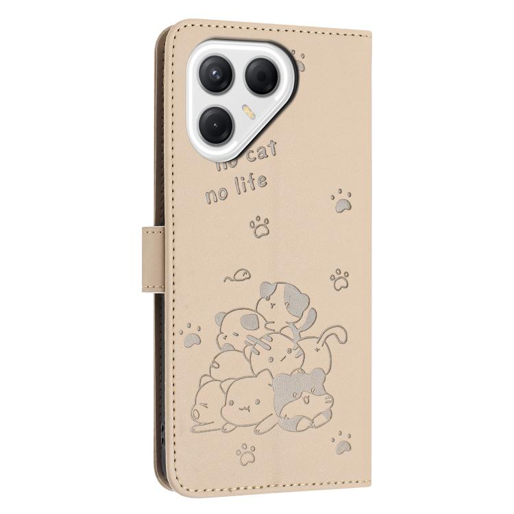 For Tecno Pova 7 5G Embossed Kitten Phone Leather Case with Lanyard