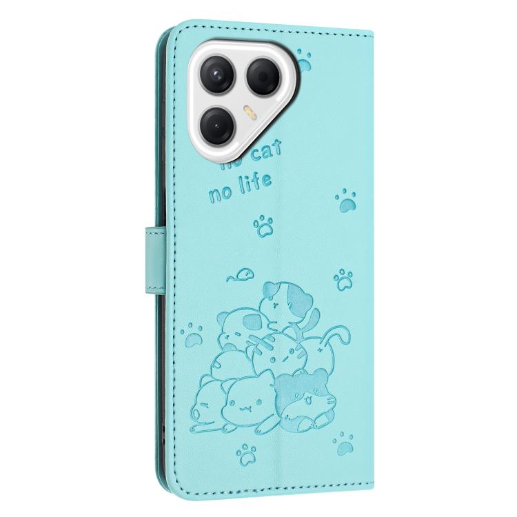 For Tecno Pova 7 Pro 5G Embossed Kitten Phone Leather Case with Lanyard