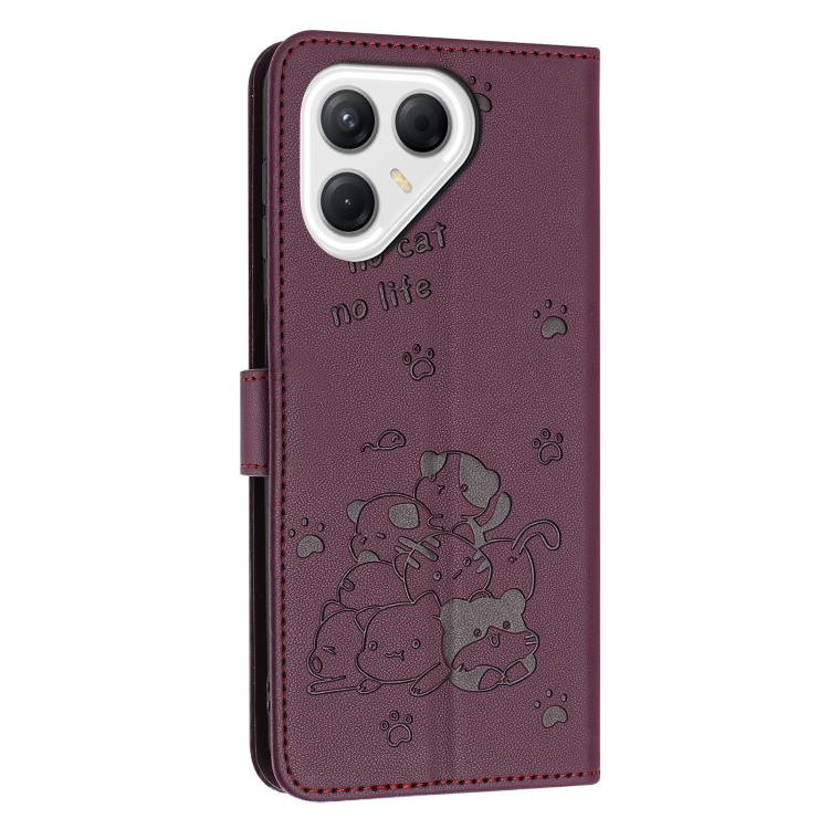 For Tecno Pova 7 Pro 5G Embossed Kitten Phone Leather Case with Lanyard