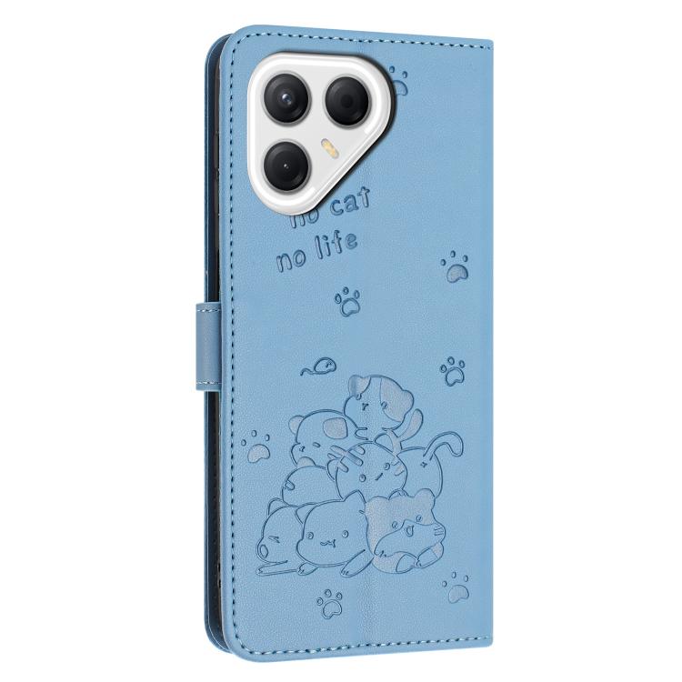 For Tecno Pova 7 Ultra 5G Embossed Kitten Phone Leather Case with Lanyard