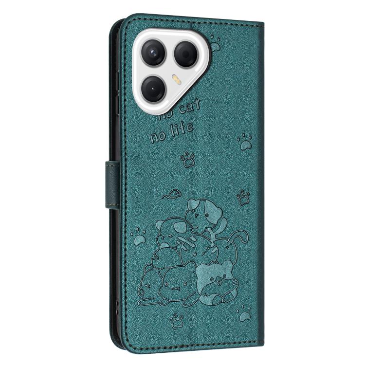 For Tecno Pova 7 Ultra 5G Embossed Kitten Phone Leather Case with Lanyard